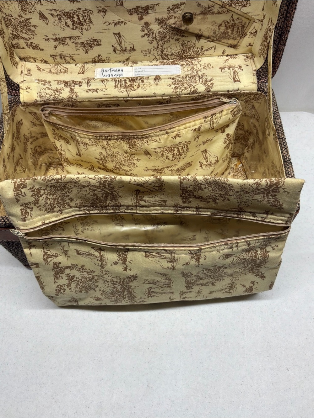 Vintage Hartmann Tweed Travel Train Case with Leather Trim 2 Zip Pouches Inside - Picture 13 of 16
